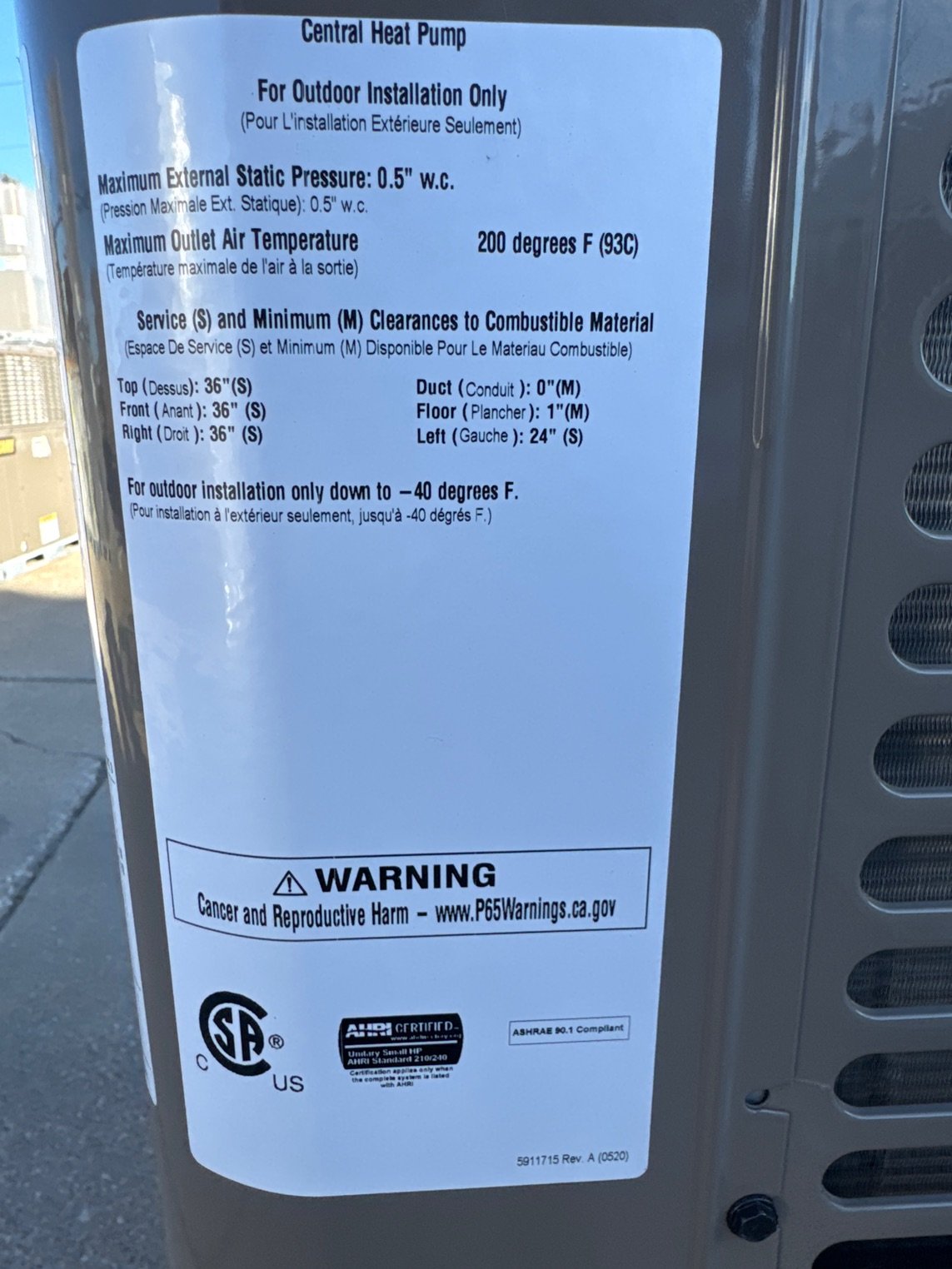 3.5 Ton Single-Stage Convertible Packaged Heat Pump Unit, 14 SEER, 208-230/60/1, R410A