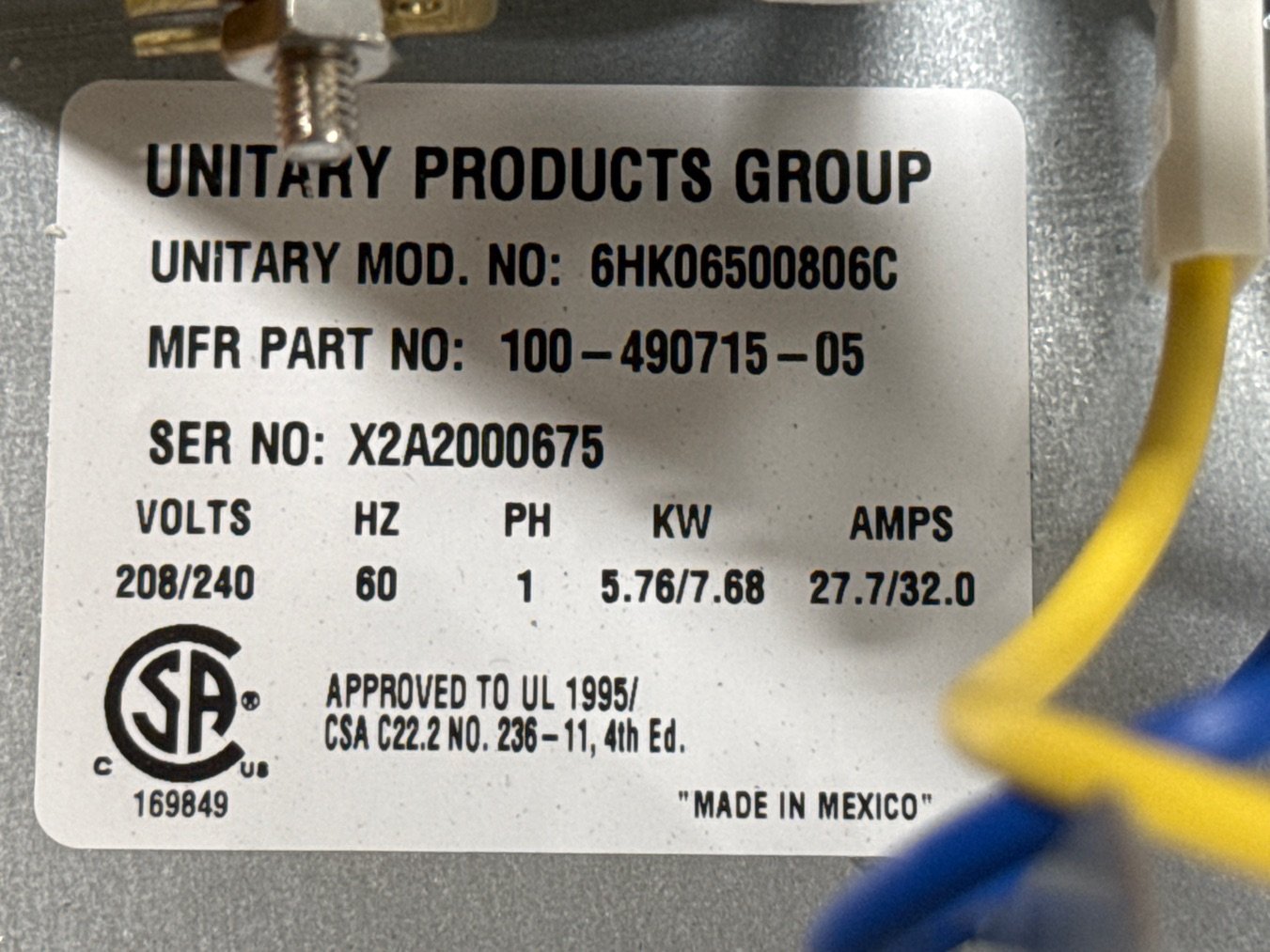 8 KW Electric Heat Kit without Breaker 208/240/60/1