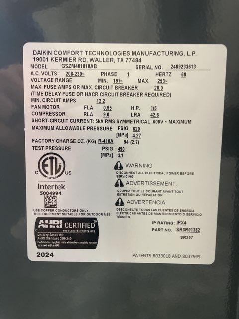 1.5 Ton Single-Stage Split-System Heat Pump 208-230/60/1 R410A 14.3 SEER2