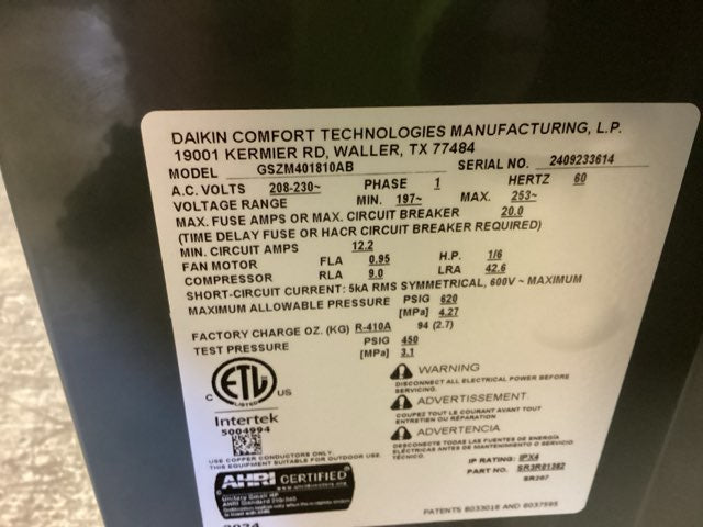 1.5 Ton Single-Stage Split-System Heat Pump 208-230/60/1 R410A 14.3 SEER2
