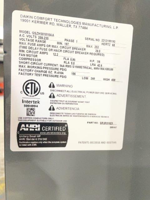 1.5 Ton Single-Stage Split-System Heat Pump 208-230/60/1 R410A 15.2 SEER2