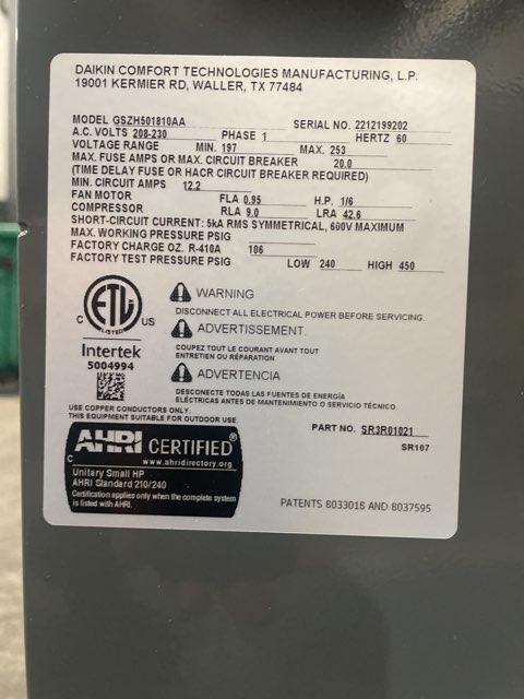 1.5 Ton Single-Stage Split-System Heat Pump 208-230/60/1 R410A 15.2 SEER2