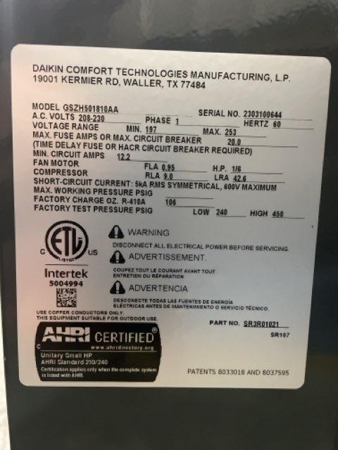 1.5 Ton Single-Stage Split-System Heat Pump 208-230/60/1 R410A 15.2 SEER2