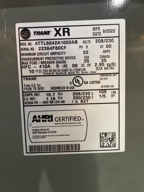3.5 Ton Single-Stage Split-System Air Conditioner 208-230/60/1 R410A 16 SEER