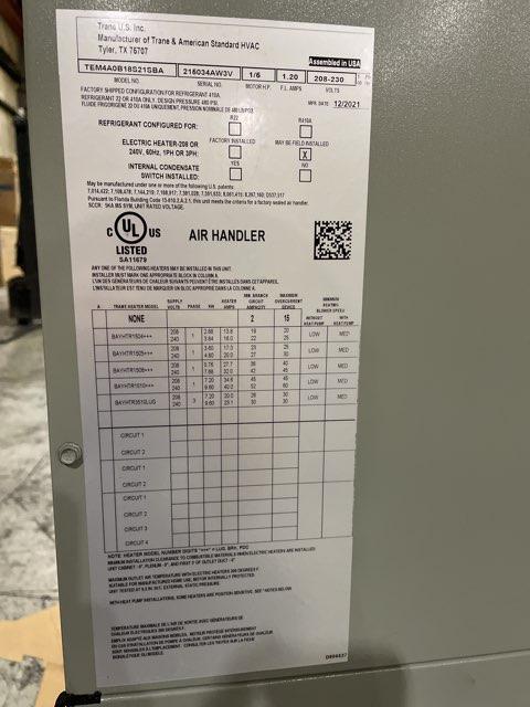 1.5 Ton AC/HP PSC Multiposition Air Handler 208-230/60/1 R-410A CFM 984