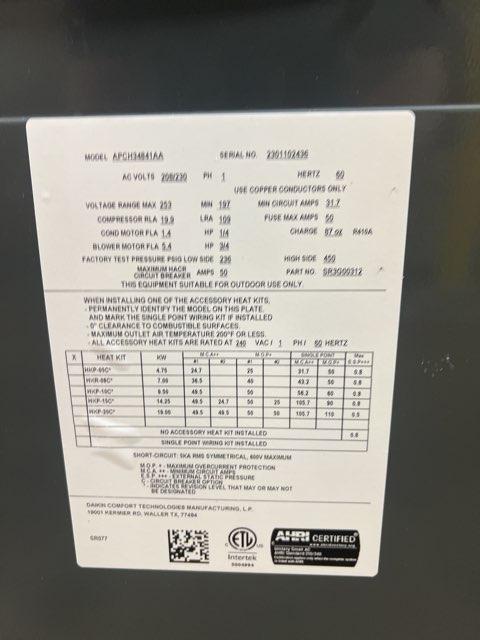 4 Ton Single-Stage Horizontal Packaged Air Conditioning Unit, 13.4 SEER2, 208-230/60/1, R410A