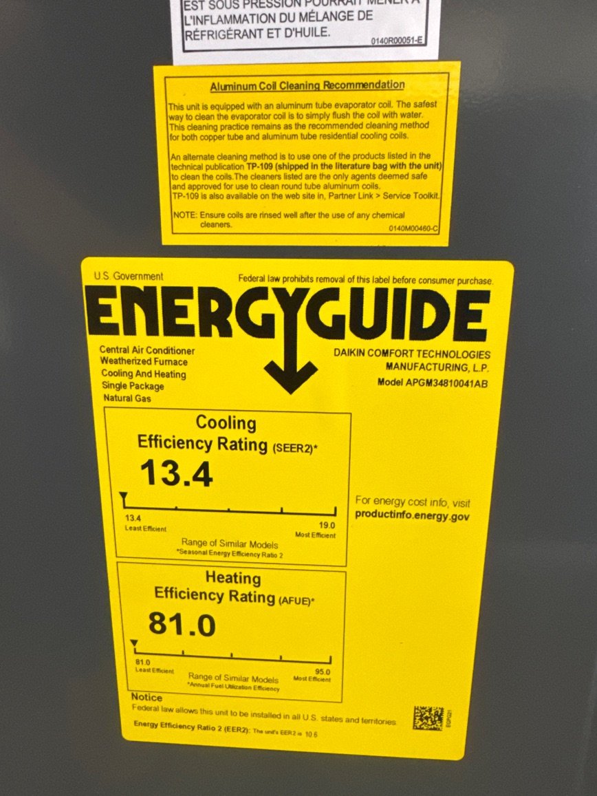 4 Ton Low NOx 1-Stg Convertible Natural Gas/Electric Packaged Unit, 13.4 SEER2, 208-230/60/1, R410A