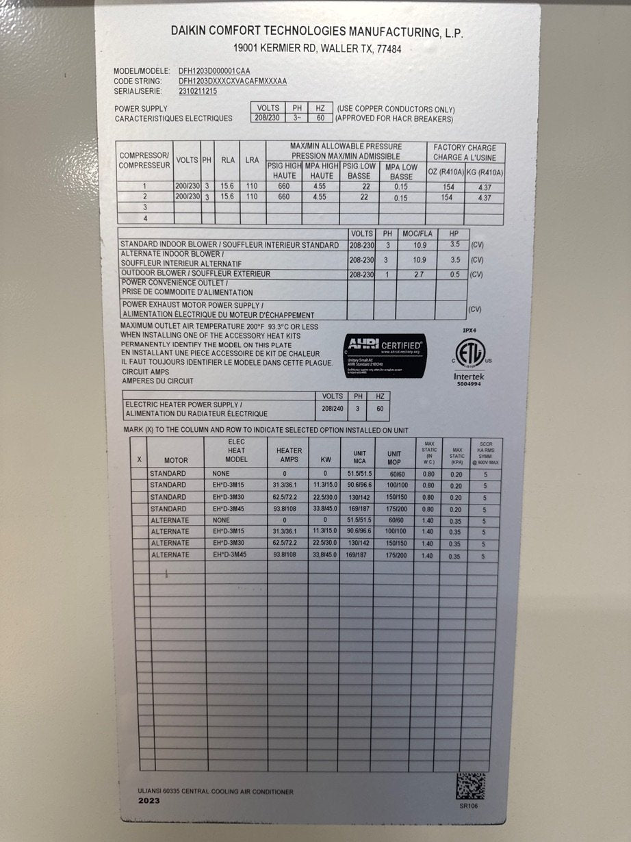 10 Ton Two-Stage Convertible Packaged Heat Pump Unit, 11 EER, 208-230/60/3, R410A