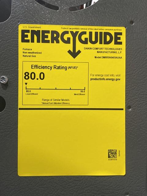 40,000 BTU Low NOx Single-Stage Upflow/Horizontal ECM Multi Speed Gas Furnace 80% 115/60/1 CFM: 1200