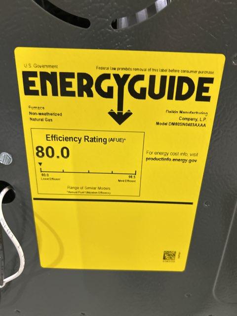 40,000 BTU Low NOx Single-Stage Upflow/Horizontal ECM Multi Speed Gas Furnace 80% 115/60/1 CFM: 1200