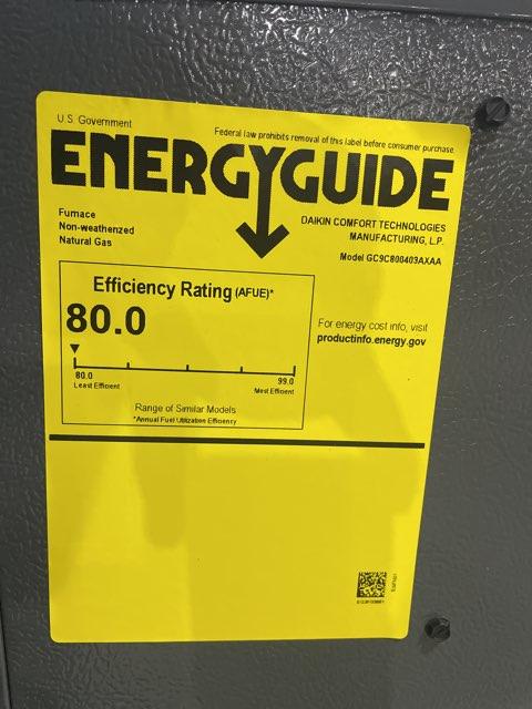 40,000 BTU Low NOx Two-Stage Downflow/Horizontal ECM Multi Speed Gas Furnace 80% 115/60/1 CFM: 1200