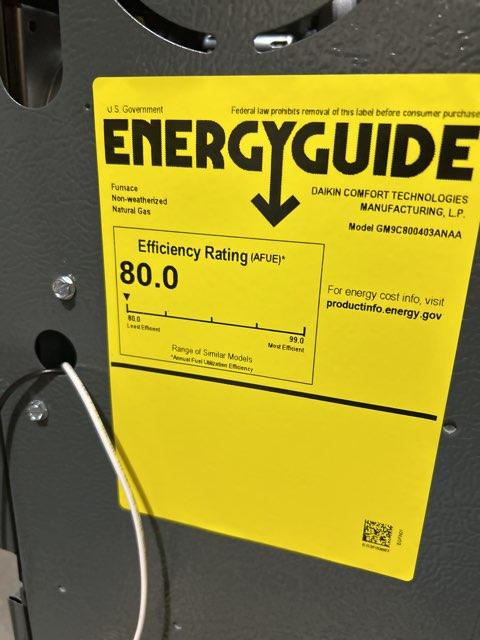 40,000 BTU Two-Stage Upflow/Horizontal ECM Multi Speed Gas Furnace 80% AFUE 115/60/1 CFM: 1200