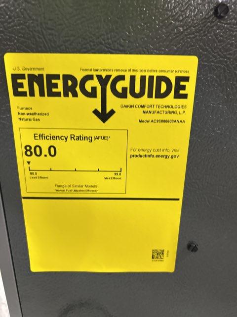 60,000 BTU Single-Stage Downflow/Horizontal ECM Multi Speed Gas Furnace 80% AFUE 115/60/1 CFM: 1200