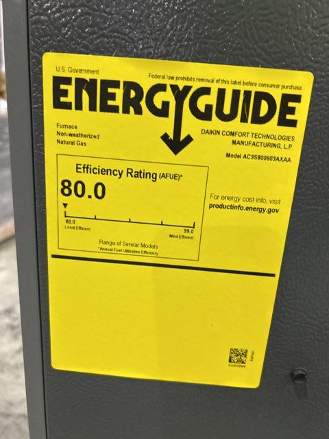 60,000 BTU Low NOx 1-Stg Downflow/Horizontal ECM Multi Speed Gas Furnace 80% 115/60/1 CFM: 1200