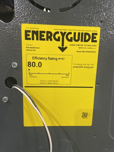 60,000 BTU Low NOx 2-Stg Up/Horz ECM Variable Speed Communicating Gas Furnace 80% 115/60/1 CFM: 1200