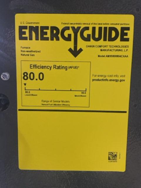 80,000 BTU Low NOx Single-Stage Upflow/Horizontal ECM Multi Speed Gas Furnace 80% 115/60/1 CFM: 1600