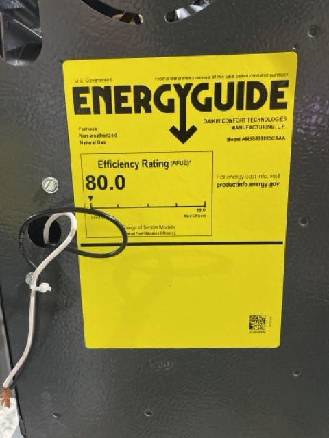 80,000 BTU Low NOx Single-Stage Upflow/Horizontal ECM Multi Speed Gas Furnace 80% 115/60/1 CFM: 2000