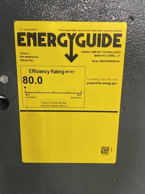 80,000 BTU Low NOx Single-Stage Upflow/Horizontal ECM Multi Speed Gas Furnace 80% 115/60/1 CFM: 1200