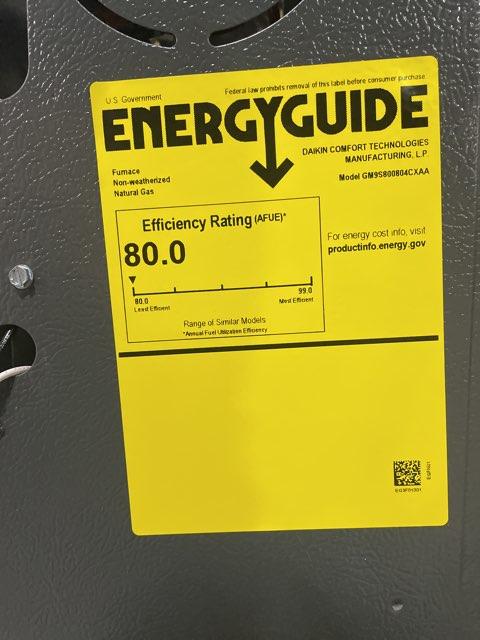 80,000 BTU Low NOx Single-Stage Upflow/Horizontal ECM Multi Speed Gas Furnace 80% 115/60/1 CFM: 1600