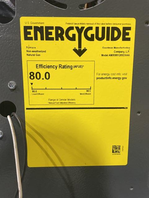 120,000 BTU Low NOx 1-Stg Upflow/Horizontal ECM Multi Speed Gas Furnace 80% 115/60/1 CFM: 2000