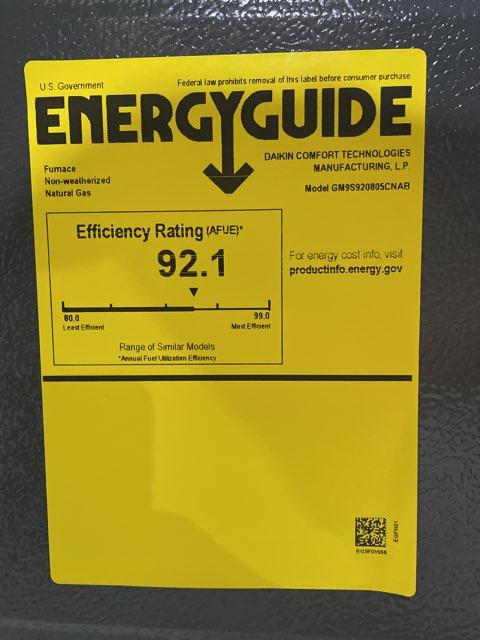 80,000 BTU Single-Stage Upflow/Horizontal ECM Multi Speed Gas Furnace 92% AFUE 115/60/1 CFM: 2000