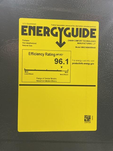 60,000 BTU Two-Stage Upflow/Horizontal ECM Multi Speed Gas Furnace 96% AFUE 115/60/1 CFM: 1200