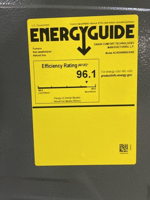 80,000 BTU Single-Stage Downflow/Horizontal ECM Multi Speed Gas Furnace 96% AFUE 115/60/1 CFM: 1600