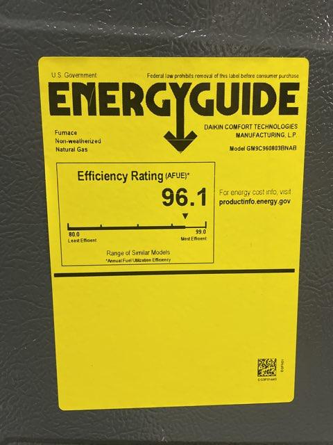 80,000 BTU Two-Stage Upflow/Horizontal ECM Multi Speed Gas Furnace 96% AFUE 115/60/1 CFM: 1200