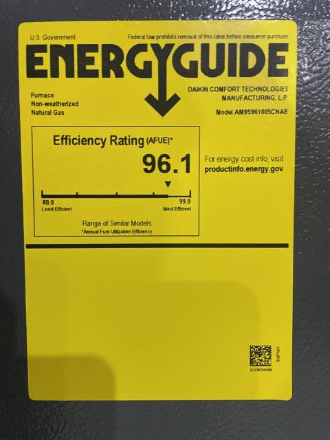 100,000 BTU Single-Stage Upflow/Horizontal ECM Multi Speed Gas Furnace 96% AFUE 115/60/1 CFM: 2000