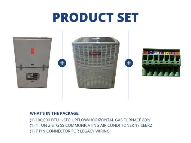 100,000 BTU 1-Stg Up/Horz Gas Furnace 80% with 4 Ton 2-Stg SS Comm AC 17 SEER2 with 7 Pin Connector