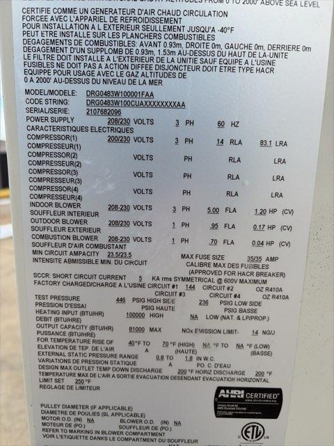 3 Ton Ultra Low NOx Two-Stage Convertible Natural G/E Packaged Unit, 16.4 SEER2, 208-230/60/3, R410A