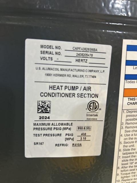 3 Ton AC/HP Upflow/Downflow Cased A Coil, R22/R410A CFM 1500