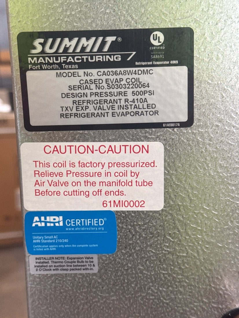 3 Ton AC/HP Multiposition Cased A Coil, R410A CFM 1200