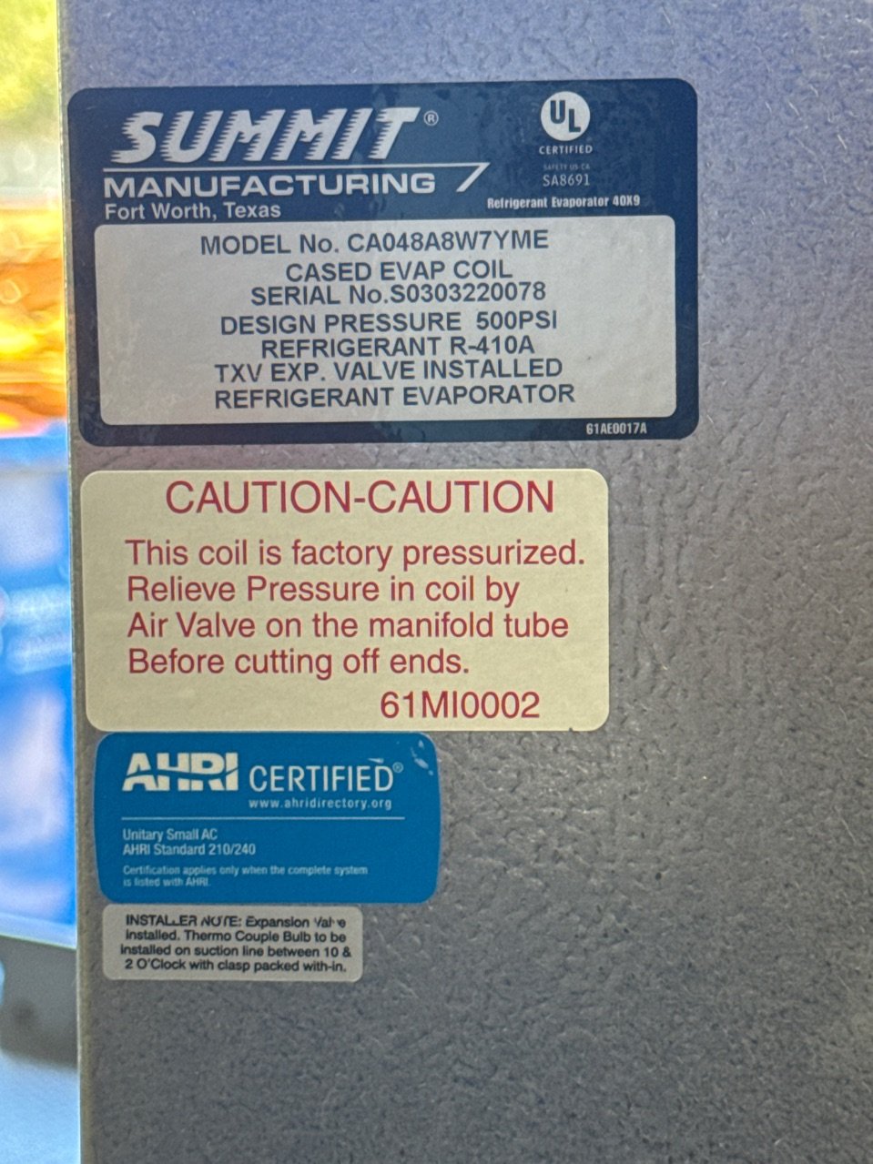 4 Ton AC/HP Multiposition Cased A Coil, R410A CFM 1600