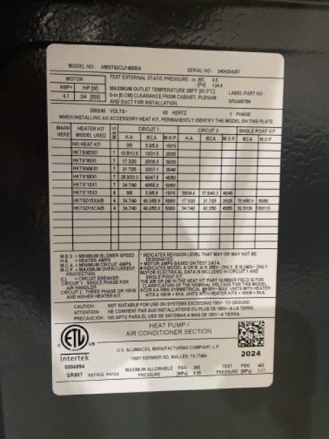 3.5 Ton AC/HP ECM Multiposition Air Handler 208-230/60/1 R-410A CFM 1495