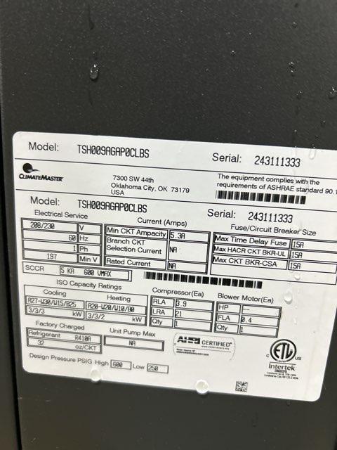 0.75 Ton Single-Stage PSC Horizontal Geothermal Heat Pump 208-230/60/1 R410A 25.2 EER