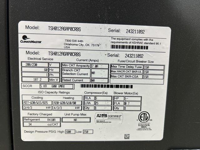 1 Ton Single-Stage PSC Horizontal Geothermal Heat Pump 208-230/60/1 R410A 24.6 EER