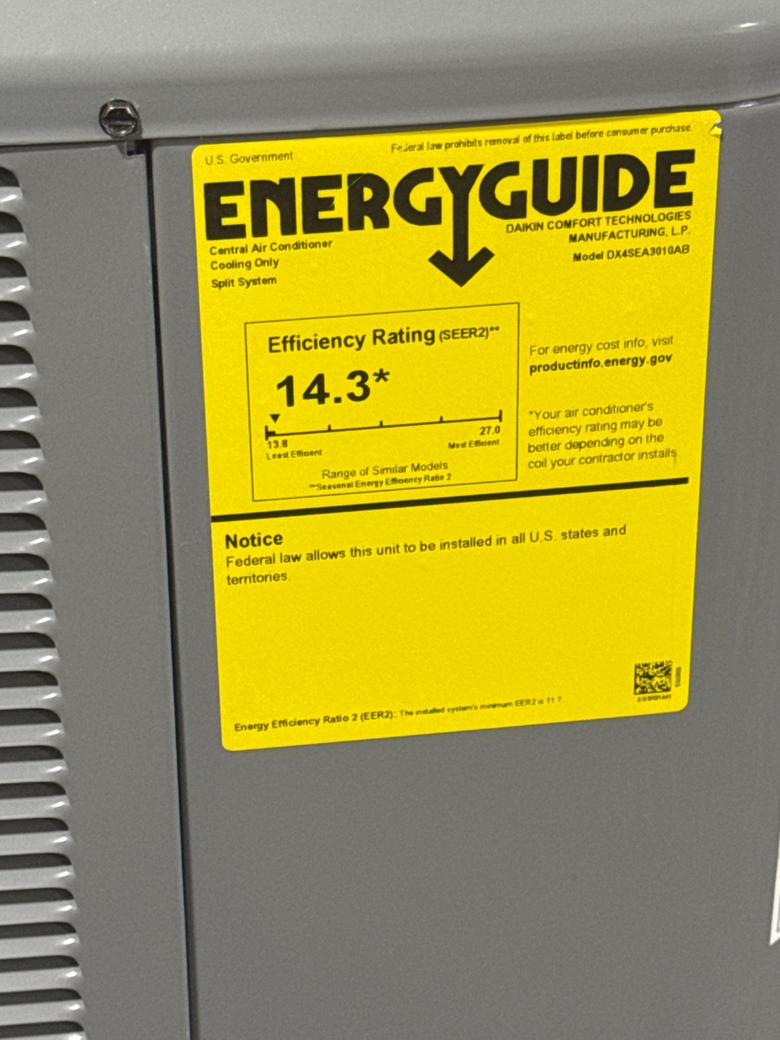 2.5 Ton Single-Stage Split-System Air Conditioner 208-230/60/1 R410A 14.3 SEER2