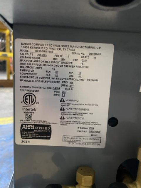 1.5 Ton Single-Stage Split-System Air Conditioner 208-230/60/1 R410A 13.4 SEER2