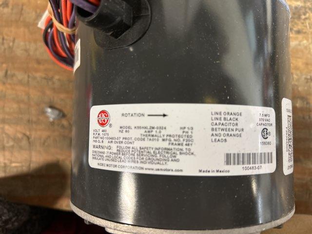 1/3 HP Fan Motor 460/60/1 1075 Rpm 1 Speed