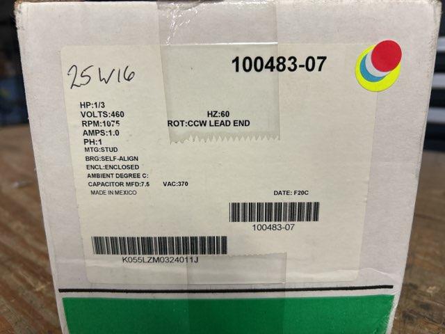 1/3 HP Fan Motor 460/60/1 1075 Rpm 1 Speed