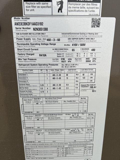 23 Ton Two-Stage Downflow Packaged Air Conditioning Unit, 11.3 EER, 460/60/3, R410A