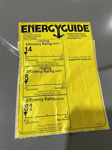 3.5 Ton 1-Stg Convertible ECM Low Nox Dual Fuel HP Packaged Unit 80.4% 14.5 SEER 208-230/60/1, R410A