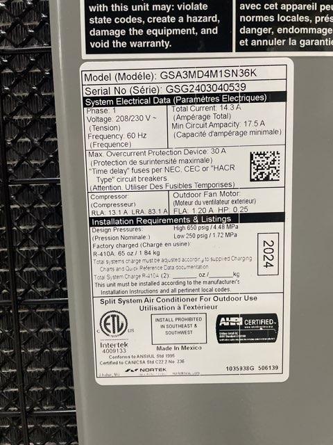 3 Ton 1-Stg Split-System Manufactured Housing Air Conditioner 208-230/60/1 R410A 13.4 SEER2