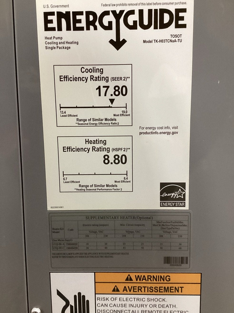 3 Ton Inverter Convertible Packaged Heat Pump Unit, 17.8 SEER2, 208-230/60/1, R410A