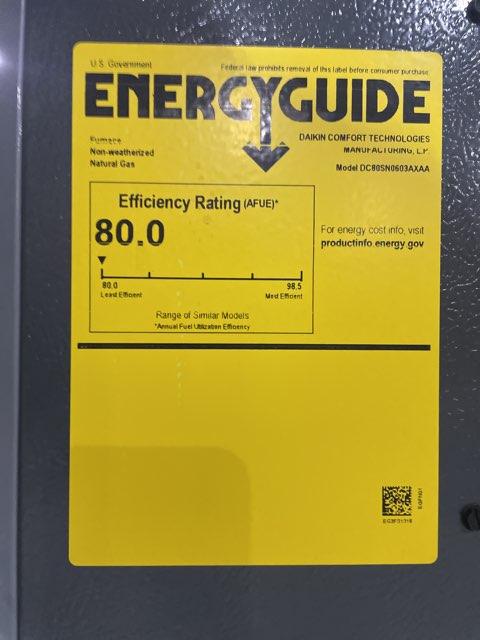 60,000 BTU Low NOx 1-Stg Downflow/Horizontal ECM Multi Speed Gas Furnace 80% 115/60/1 CFM: 1200