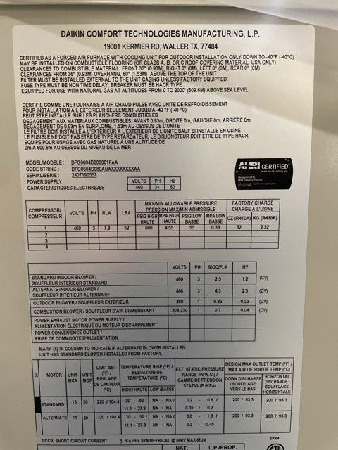 5 Ton Ultra Low NOx Single-Stage Convertible Natural G/E Packaged Unit, 14 SEER, 460/60/3, R410A