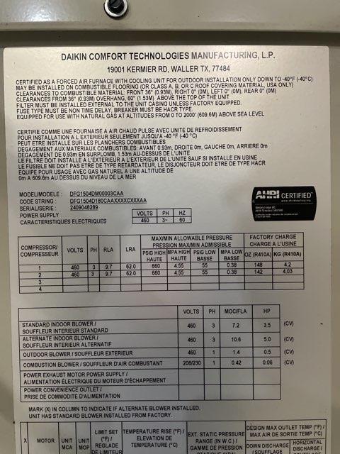12.5 Ton Two-Stage Convertible Natural Gas/Electric Packaged Unit, 11 EER, 460/60/3, R410A
