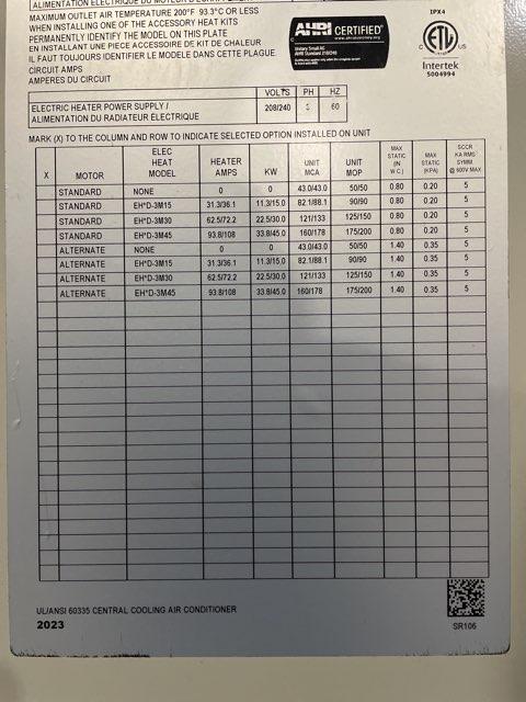 7.5 Ton Two-Stage Convertible Packaged Heat Pump Unit, 11 EER, 208-230/60/3, R410A