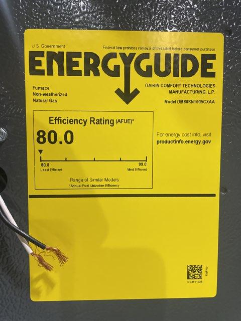 100,000 BTU Low NOx 1-Stg Upflow/Horizontal ECM Multi Speed Gas Furnace 80% 115/60/1 CFM: 2000